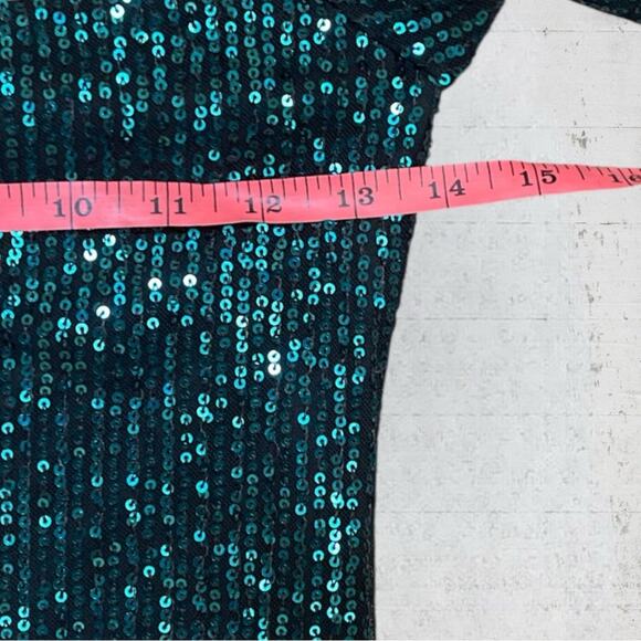 Lucy In The Sky Square Neck Dress in Green Sequins Size M HoCo Evening Party - Picture 8 of 13